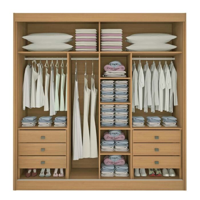 Guarda-Roupa Casal 2 Portas Titanium Ripado MDF Cinamomo/Off White Larg. 2.20m D Doro - Imagem 2