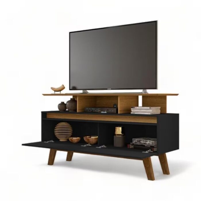 Rack Bancada Rubi Cinamomo/Preto TV até 50 Polegadas Larg. 1.20m - Bechara - Imagem 2