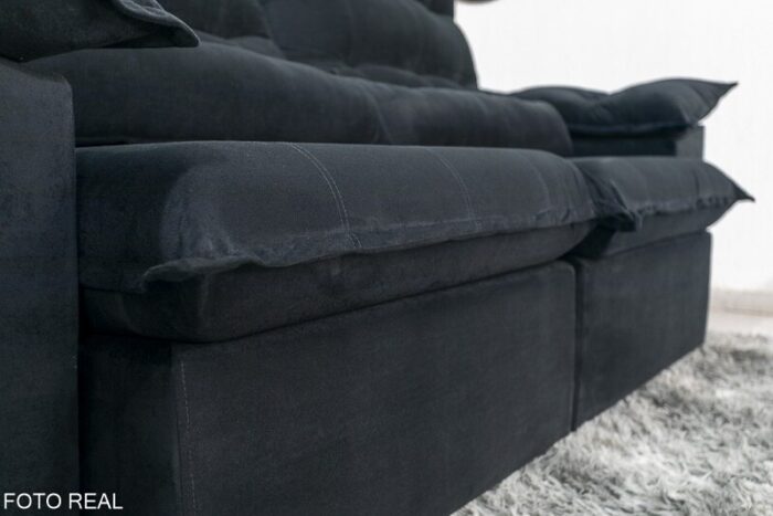 Sofá Retrátil Reclinável Emanuelly 2.30m Veludo Preto 21 - D28 Soft - Imagem 7