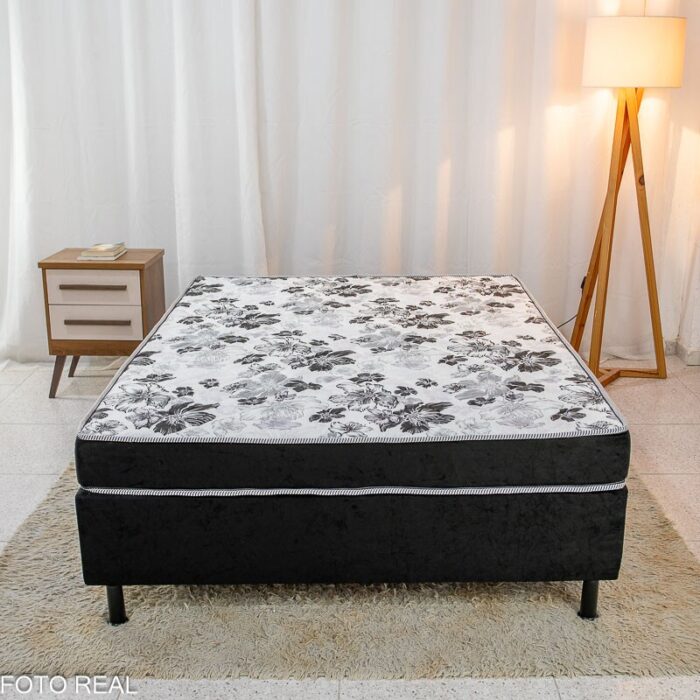 Box Casal Sued Preto Nosso Sonho + Colchão Casal Santé 100% Espuma D33 138x188x52 - Nosso Sonho - Imagem 2