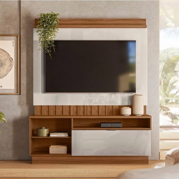 Home Diamantina com Detalhe Ripado Amêndoa- Off  larg. 1.50m TV até 60" - Mobler