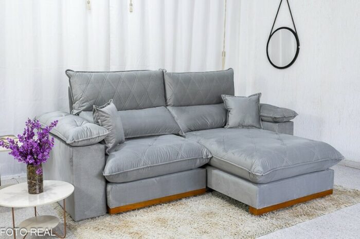 Sofá Retrátil Reclinável Magnum 2.50m Veludo Prata 823 - Molas Ensacadas
