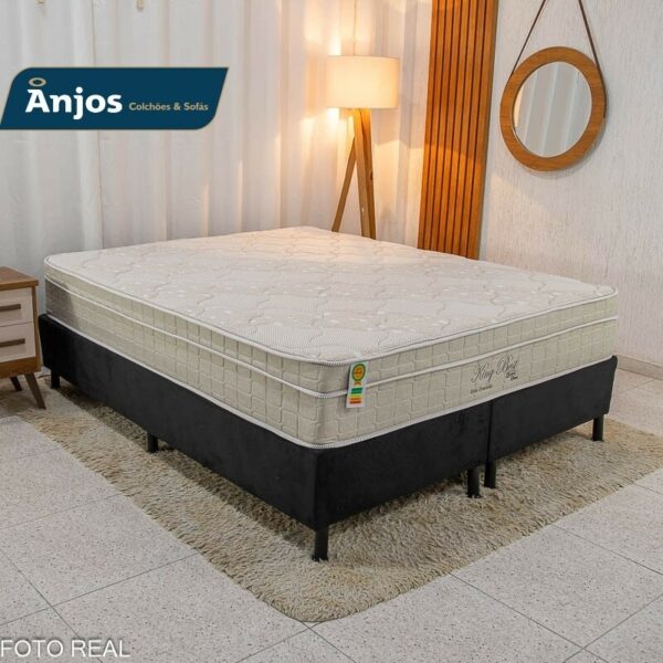 Box Queem Sued Preto Nosso Sonho + Colchão Queem King Best 158x198x65 Molas Ensacadas Pocket - Anjos