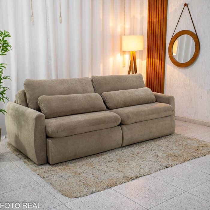 Sofá Retrátil e Cama Amaranto 2.30m Veludo Plush Bege - Sem Caixa - Imagem 3