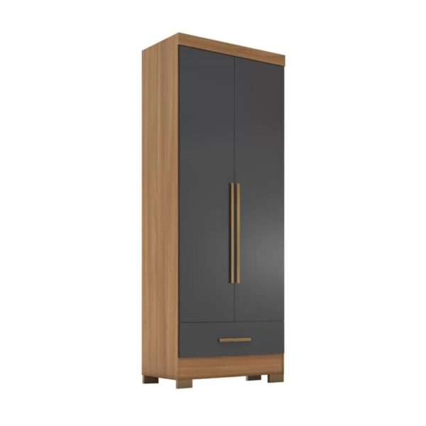 Roupeiro Solteiro Smart Plus (GR2123) Cinamomo/Chumbo 2 Portas 1 Gaveta C/Pés Larg. 0.85m - Rodial Móveis