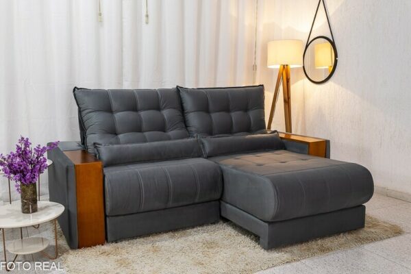 Sofá Retrátil Reclinável Gênova 2.50m Veludo Cinza 814  - Molas Ensacadas