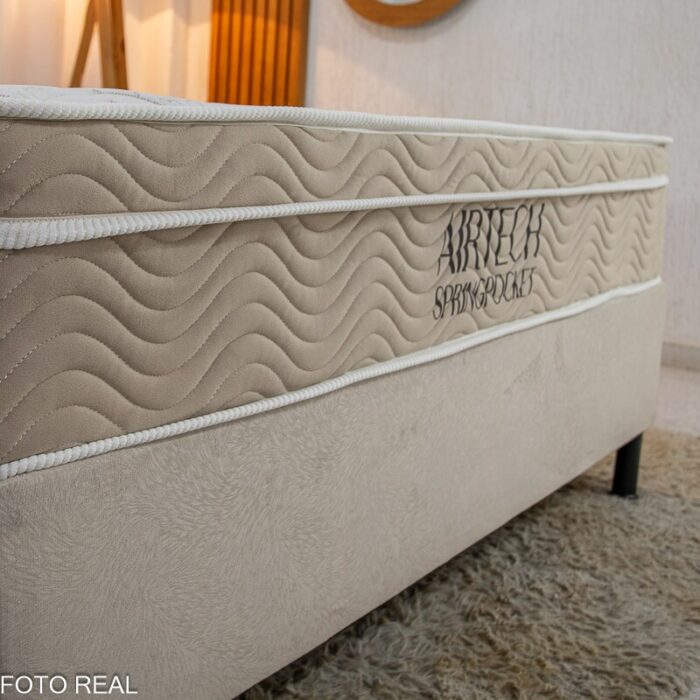 Box Casal Sued Bege Nosso Sonho + Colchão Casal Airtech Springpocket 138x188x62 Molas Ensacadas - Ortobom - Imagem 3