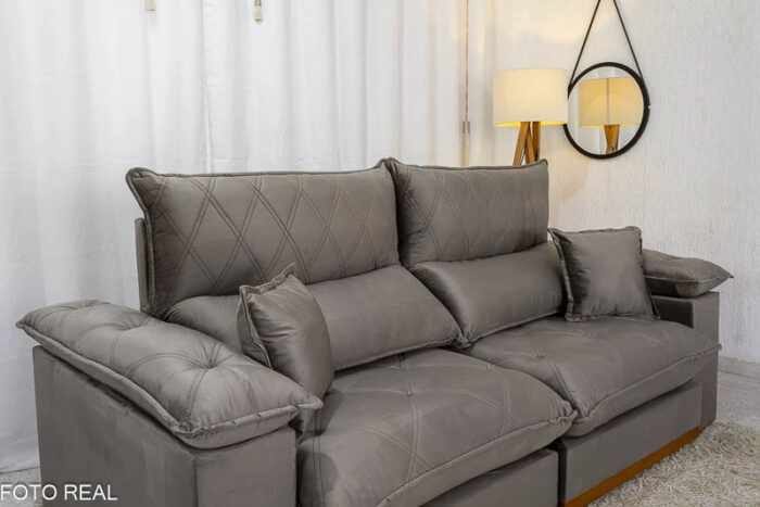 Sofá Retrátil Reclinável Magnum 2.10m Veludo Cinza 813 - Molas ensacadas - Imagem 7