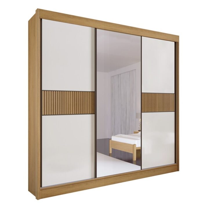 Roupeiro Casal Los Angeles Cinamomo/Off 3 Portas 6 Gavetas C/ 1 Espelho Detalhe Ripado Portas Flex 100% MDF Larg. 2.73m - D Doro - Imagem 3