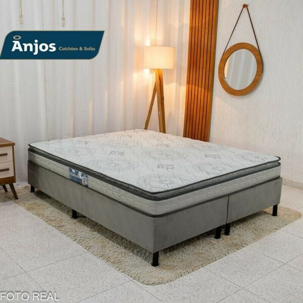 Box Queem Sued Cinza Nosso Sonho + Colchão Queen Orthosono One Ortopédico D33 158x198x55 - Anjos