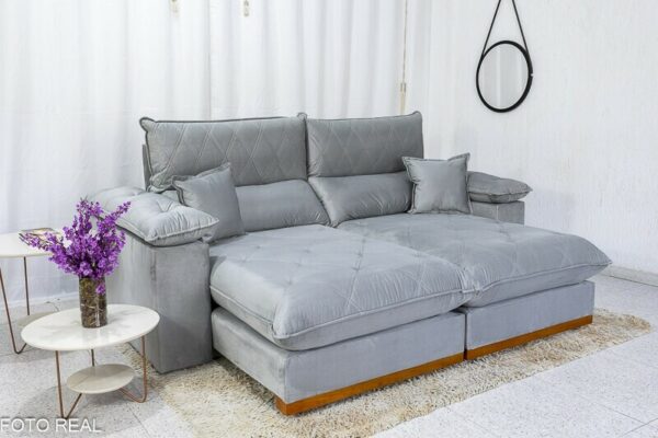 Sofá Retrátil Reclinável Magnum 2.30m Veludo Prata 823 - Molas Ensacadas