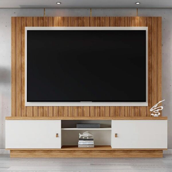 Home Santos + Painel Frisado Off-Amêndoa Larg. 2.01m - Mobler