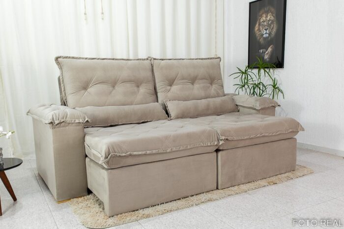 Sofá Retrátil Reclinável Califórnia 2.50m Veludo Bege 525 - D28 Hiper soft - Imagem 9