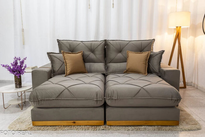 Sofá Retrátil Reclinável Gran Bello 2.00m Veludo Capuccino - D33 e Molas Ensacadas - Imagem 2