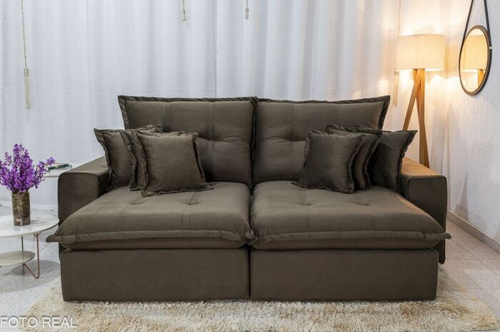Sofá Retrátil Reclinável Ferrara 2.50m Veludo Marrom - D33 e Molas Ensacadas - Imagem 4