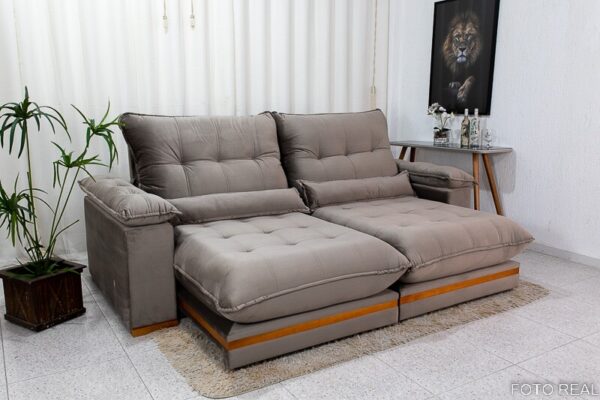 Sofá Retrátil Reclinável Ibis 2.30m Veludo Cinza 813 - D33 e Molas Ensacadas