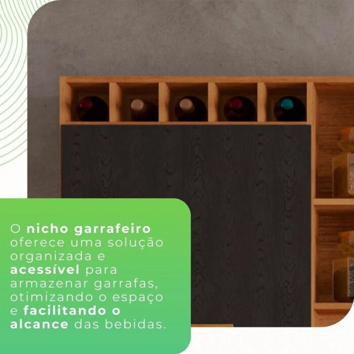 Armário Cozinha New Topázio Cinamomo/Preto 6 Portas 2 Gavetas Larg. 1.65m - Sallêto - Imagem 9