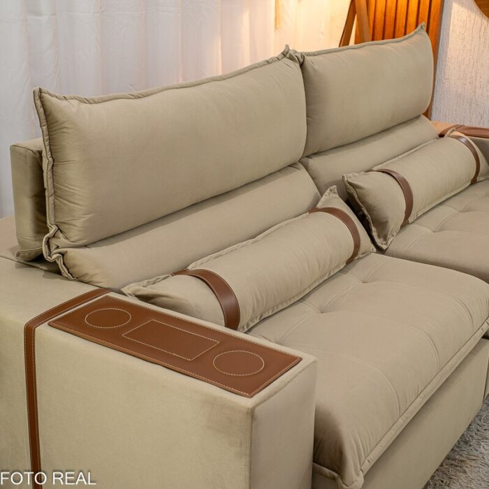 Sofá Retrátil Reclinável Ravello 2.50m Veludo Bege 3040/04 - Molas Ensacadas Pockets - Imagem 7