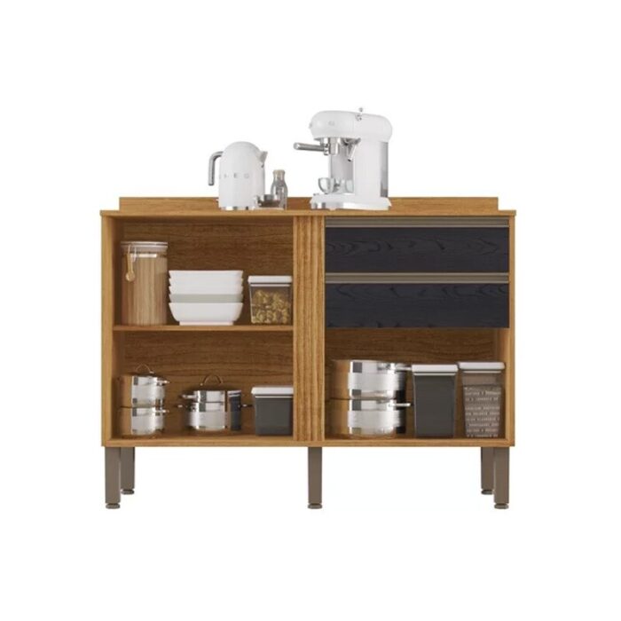 Balcão Cozinha Pérola Cinamomo/Preto 2 Portas 2 Gavetas Larg. 1.20m - Sallêto - Imagem 2