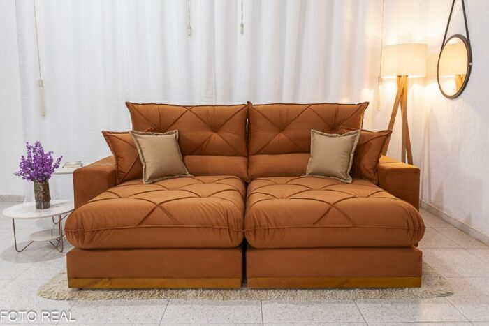 Sofá Retrátil Reclinável Gran Bello 2.50m Veludo Terracota 24 - D33 e Molas Ensacadas Pocket - Imagem 4