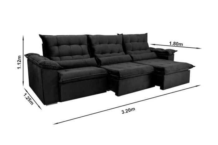 Sofá Retrátil Reclinável Emanuelly 3.20m Veludo Terracota 24 - D28 Soft - Imagem 7