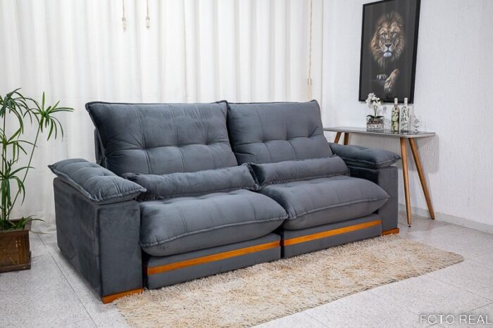 Sofá Retrátil Reclinável Ibis 2.30m Veludo Cinza 814 - D33 e Molas Ensacadas - Imagem 4