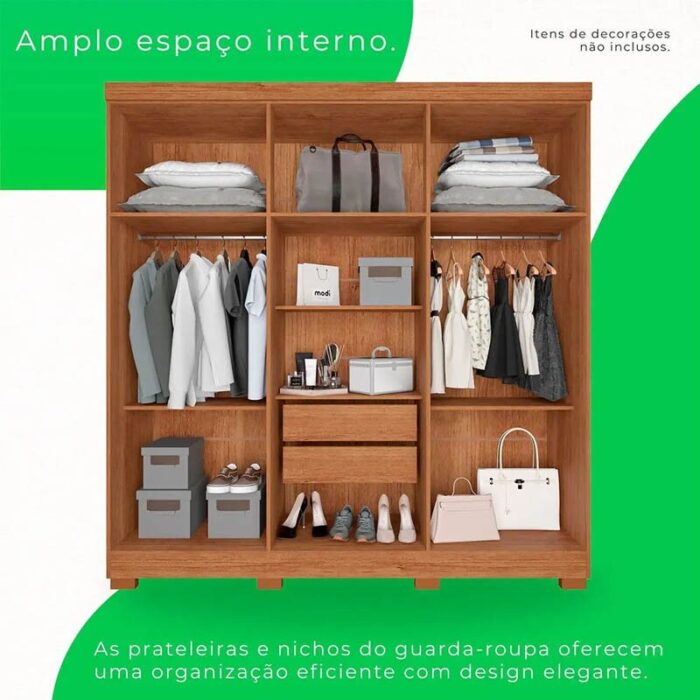 Roupeiro Casal Recife Cinamomo/Off 6 Portas C/Pés Larg. 1.80m - Sallêto - Imagem 2