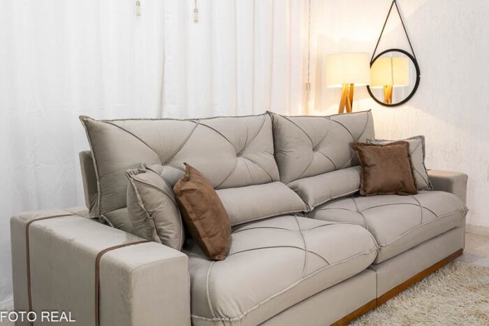 Sofá Retrátil Reclinável Gran Bello 2.90m Veludo Capuccino - D33 e Molas Ensacadas - Imagem 6