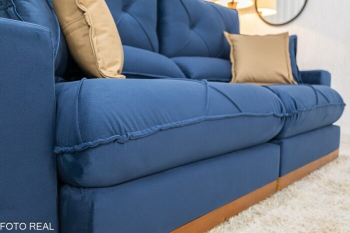 Sofá Retrátil Reclinável Gran Bello 2.50m Veludo Azul 03 - D33 e Molas Ensacadas Pocket - Imagem 7