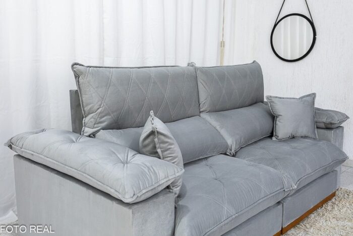 Sofá Retrátil Reclinável Magnum 2.50m Veludo Prata 823 - Molas Ensacadas - Imagem 7