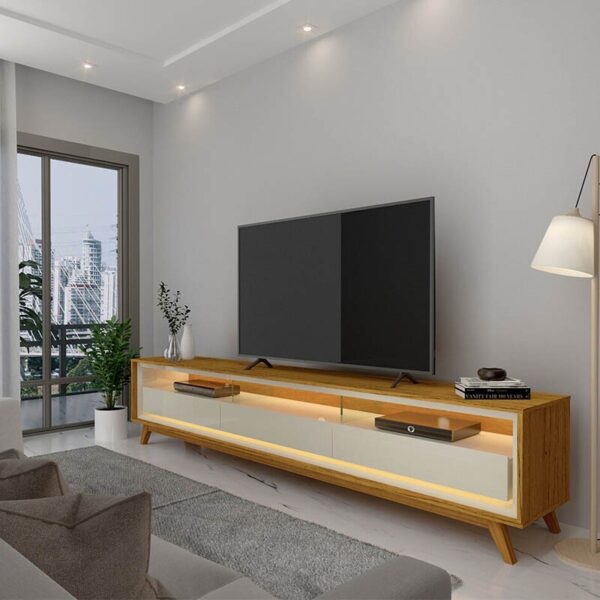 Rack Requinte Naturale/off C/ Led 100% MDF TV até 75 Polegadas Larg. 2.12m - Gelius