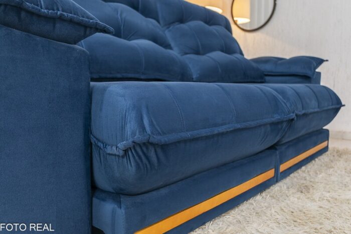 Sofá Retrátil Reclinável Barcelona 2.30m Veludo Azul 325 - D33 e Molas Ensacadas - Imagem 7