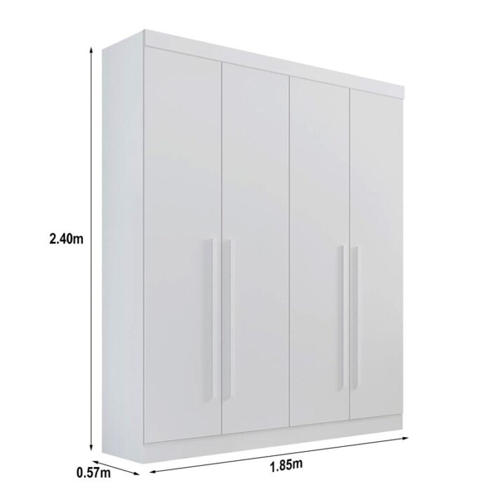 Roupeiro Solteiro Da Vinci Plus Branco 4 Portas 3 Gavetas 100% MDF Larg. 1.85m - D Doro - Imagem 5
