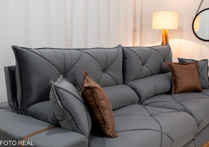 Sofá Retrátil Reclinável Gran Bello 2.90m Veludo Cinza 20 - D33 e Molas Ensacadas Pocket - Imagem 6