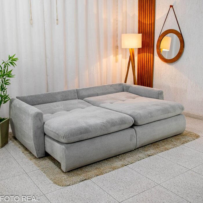 Sofá Retrátil e Cama Amaranto 2.30m Veludo Plush Prata - Sem Caixa - Imagem 5