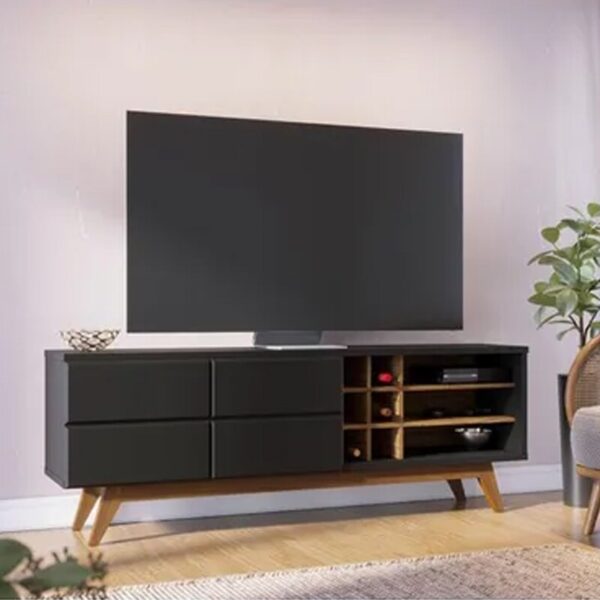 Rack Bancada Noronha Preto/Noce TV até 70 Polegadas Larg. 1.80m - Colibri