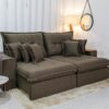 Sofá Retrátil Reclinável Ferrara 2.50m Veludo Marrom - D33 e Molas Ensacadas