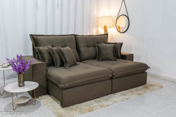 Sofá Retrátil Reclinável Ferrara 2.50m Veludo Marrom - D33 e Molas Ensacadas