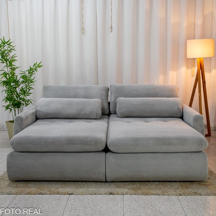 Sofá Retrátil e Cama Amaranto 2.30m Veludo Plush Prata - Sem Caixa - Imagem 8