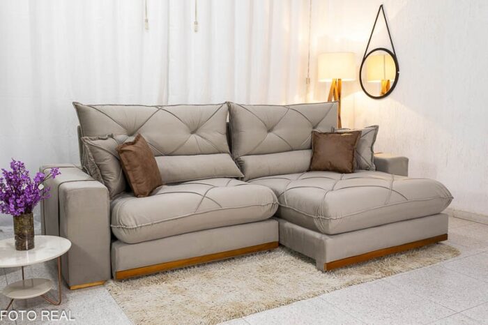 Sofá Retrátil Reclinável Gran Bello 2.90m Veludo Capuccino - D33 e Molas Ensacadas - Imagem 2