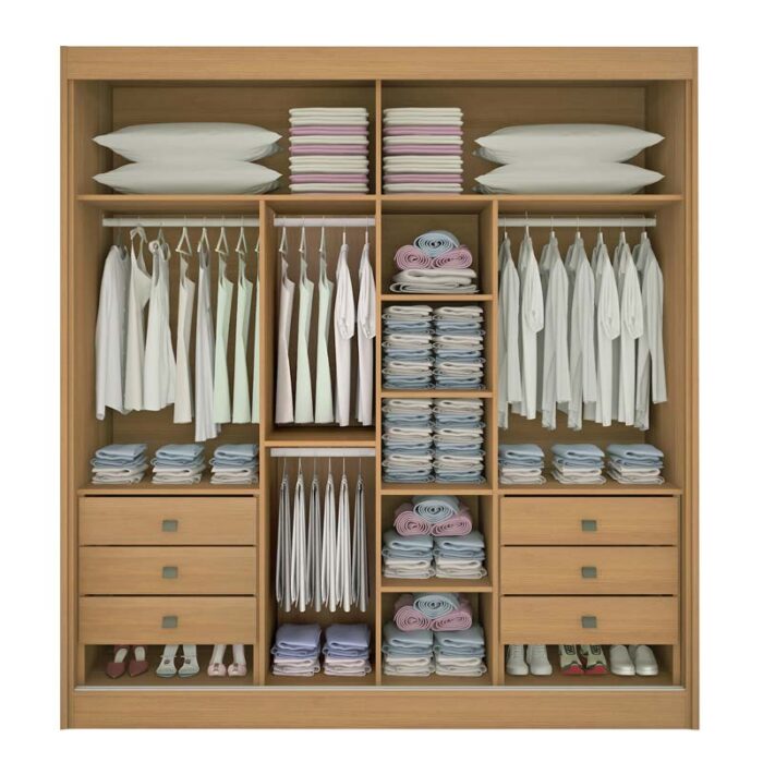 Guarda-Roupa Casal 2 Portas Titanium Ripado MDF Cinamomo/Off White Larg. 2.20m D Doro - Imagem 3