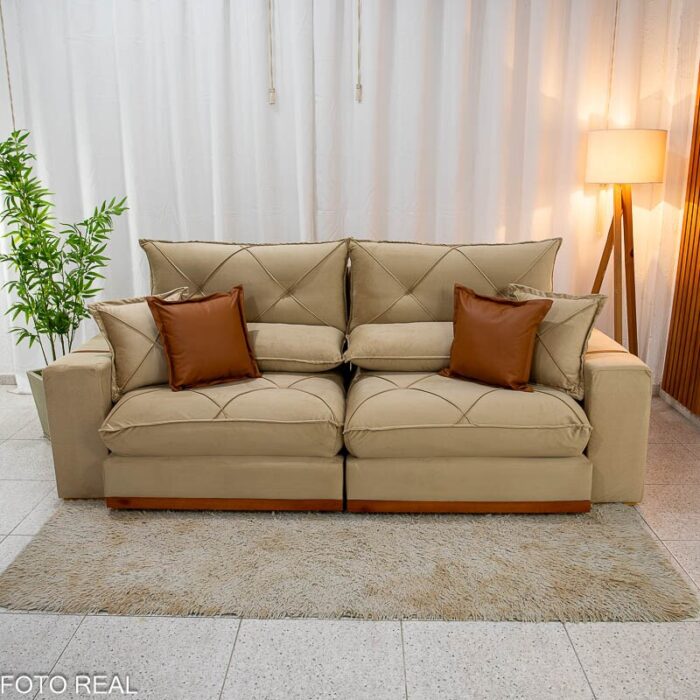 Sofá Retrátil Reclinável Gran Bello 2.50m Veludo Bege 01 - D33 e Molas Ensacadas Pocket - Imagem 2