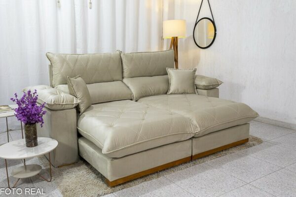Sofá Retrátil Reclinável Magnum 2.30m Veludo Bege 818 - Molas Ensacadas