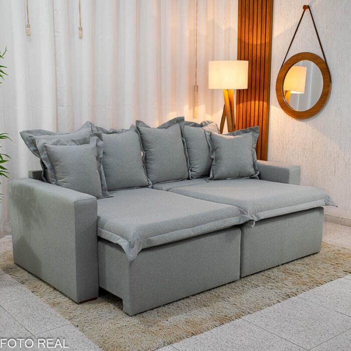 Sofá Retrátil e Cama Torino 2.10m Linho Cinza 507 - Sem Caixa - Imagem 3