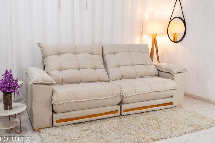 Sofá Retrátil Reclinável Barcelona 2.30m Linho Bege 459 - D33 e Molas Ensacadas Pocket - Imagem 4