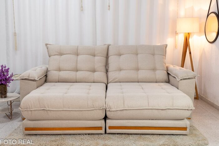 Sofá Retrátil Reclinável Barcelona 2.30m Linho Bege 459 - D33 e Molas Ensacadas Pocket - Imagem 2