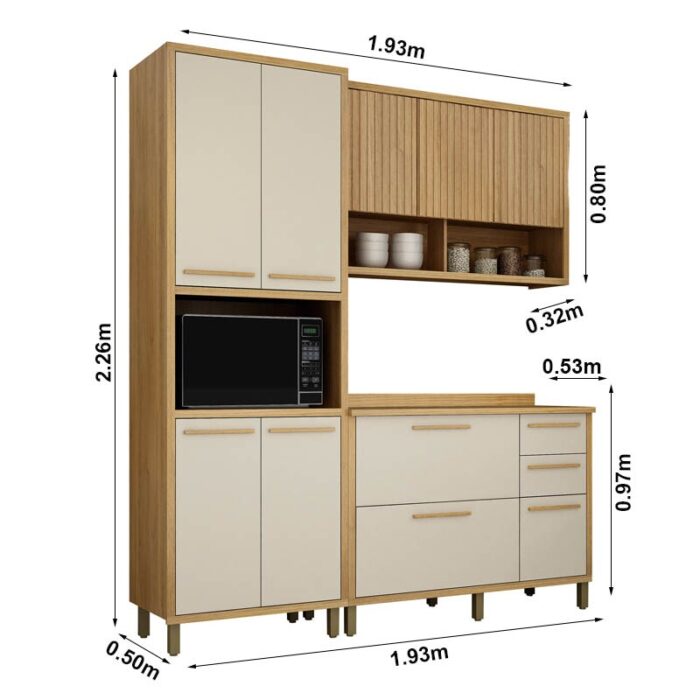 Cozinha Torino 3 Peças Paneleiro + Balcão + Aéreo Cinamomo/Off - Valdemoveis - Imagem 3