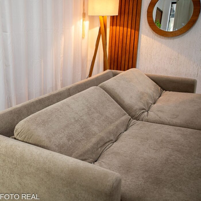 Sofá Retrátil e Cama Amaranto 2.30m Veludo Plush Bege - Sem Caixa - Imagem 12