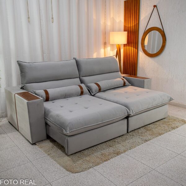 Sofá Retrátil Reclinável Ravello 2.50m Veludo Prata 3040/03 - Molas Ensacadas Pockets