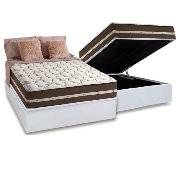 Colchão Casal Classic Superlastic D26 + Base Box Baú Corino Branco – ANJOS + ALTO NÍVEL CAMAS E COLCHÕES
